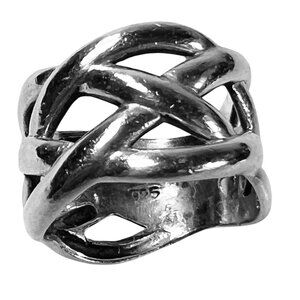 Vtg Unisex Silver 925 Woven Celtic Knot Design Band Ring Size 7.5 Signed 7.25G